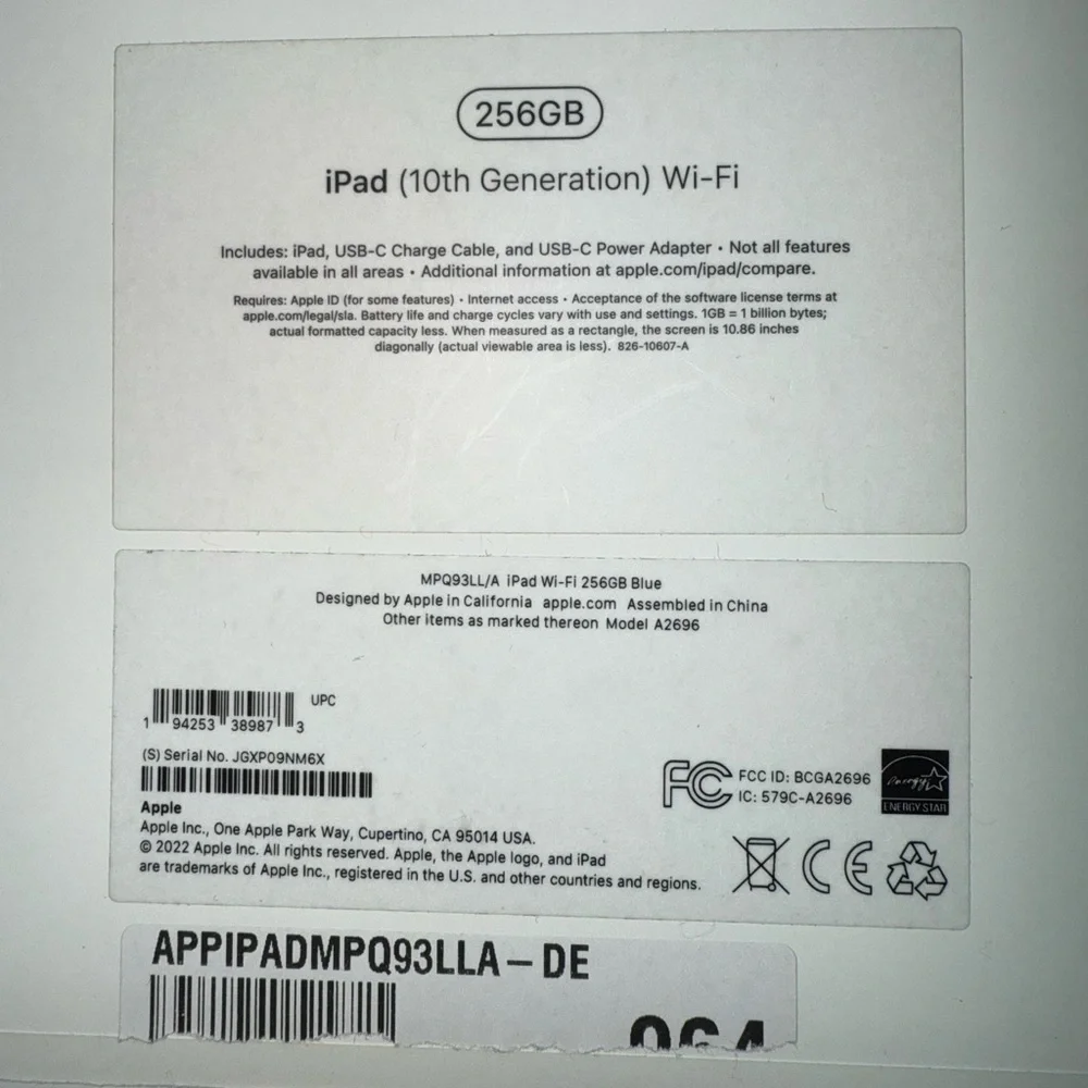 Apple iPad (10th Generation): with A14 Bionic chip, 10.9-inch Adult Owned EUC